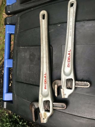 Vintage Ridgid Ridgal Offset End Aluminum Pipe Wrenches 14” And 18” 2