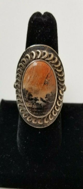 Vintage Navajo Sterling Silver Petrified Wood Ring Signed 13.  9 Grams Ring Size 7