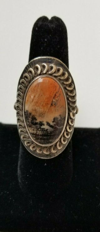 Vintage Navajo Sterling Silver Petrified Wood Ring Signed 13.  9 Grams Ring Size 7 2
