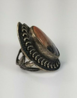 Vintage Navajo Sterling Silver Petrified Wood Ring Signed 13.  9 Grams Ring Size 7 4