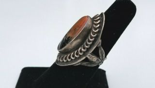 Vintage Navajo Sterling Silver Petrified Wood Ring Signed 13.  9 Grams Ring Size 7 6