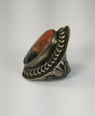 Vintage Navajo Sterling Silver Petrified Wood Ring Signed 13.  9 Grams Ring Size 7 7