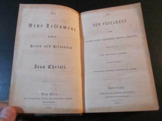 Vintage 1854 HOLY BIBLE TESTAMENT BOTH IN ENGLISH AND GERMAN OR DUTCH. 2