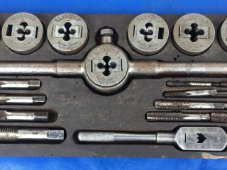 Antique Vintage Greenfield Little Giant 311 Screw Plate Tap Die Set & Wooden Box 3