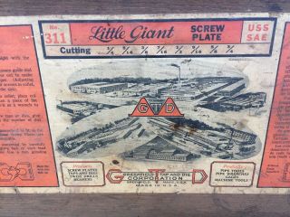 Antique Vintage Greenfield Little Giant 311 Screw Plate Tap Die Set & Wooden Box 8