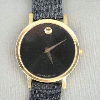 Movado Museum Gold Tone 87 - 45 - 882 Black Dial Wrist Watch Running W/ Box