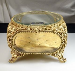 Vintage Matson Gold Ormolu Beveled Glass Vanity Jewelry Casket Box - 55991