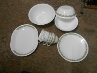 15 Pc Vintage Crazy Daisy Green Spring Blossom Corelle Dishes
