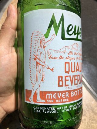 Vintage 1930s Meyer’s Bottling Co.  Norcal Indian Sign Quart Green Soda Bottle