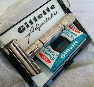 Vintage 1961 Gillette Fatboy G2 Adjustable 1 - 9 Safety Razor And Blades