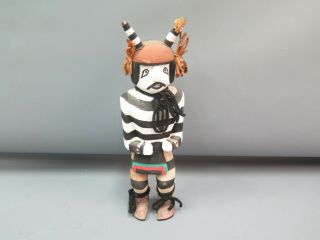 Unique Vtg Carved Wood Native American Kachina Figure Black White Striped Body