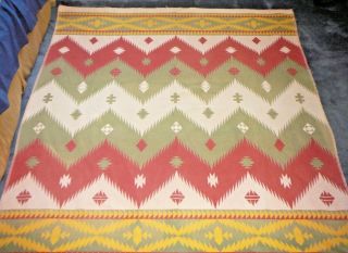 Vintage Beacon Camp Blanket 75 " X 66 " Cream Yellow Red Green Southwest Indian