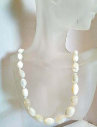 Mother Of Pearl Necklace Antique Victorian Hand Carved Beads Barrel Clasp 20 "