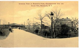 Brooklyn Nyc Ny Bushwick Park Knickerbocker Ave And Stars St.  Vintage Postcard