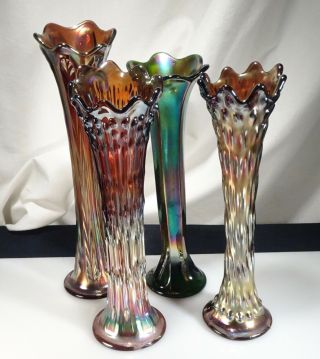 4 Vintage Carnival Glass Vases - 56111