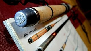 60 ' s ABU 281 black solid glass 6.  5 ' Action 1 (1/2 - 1oz) spinning rod - used/xclnt, 5