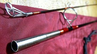 60 ' s ABU 281 black solid glass 6.  5 ' Action 1 (1/2 - 1oz) spinning rod - used/xclnt, 6