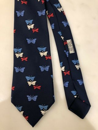Vintage Hermes Paris Silk Twill Tie 7133 FA Butterfly Pattern on Navy Background 2