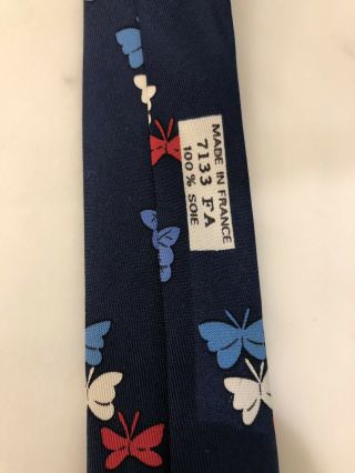 Vintage Hermes Paris Silk Twill Tie 7133 FA Butterfly Pattern on Navy Background 3
