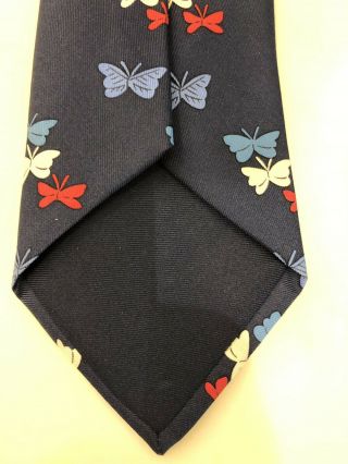 Vintage Hermes Paris Silk Twill Tie 7133 FA Butterfly Pattern on Navy Background 5