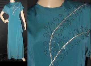 Vtg Wwii 40s 50s Sequin Beads Rayon Crepe Pin Up Hollywood Glam Dance Gown Dress