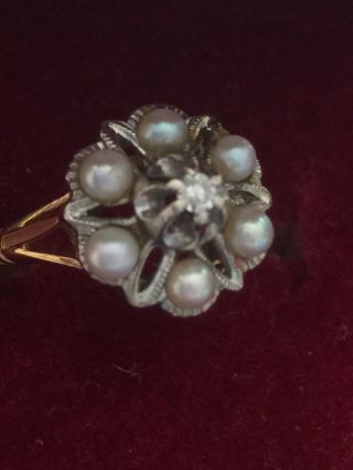 Stunning Vintage Or Antique 18ct Gold Diamond And Pearl Ring Size N Or 6.  5