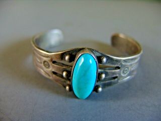 Vintage Navajo Silver And Turquoise Bracelet Split Shank