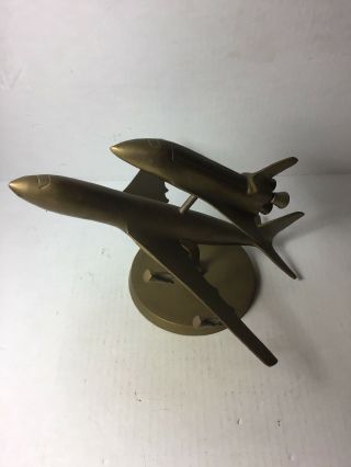 VINTAGE BRASS NASA BOEING 747 SPACE SHUTTLE PIGGYBACK ENTERPRISE DESK MODEL Bin2 4