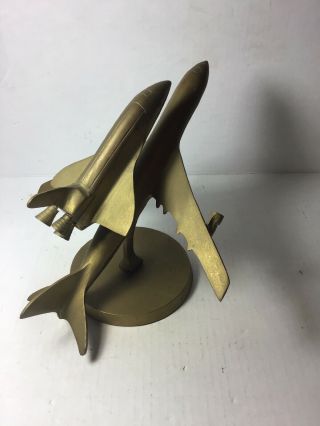 VINTAGE BRASS NASA BOEING 747 SPACE SHUTTLE PIGGYBACK ENTERPRISE DESK MODEL Bin2 6