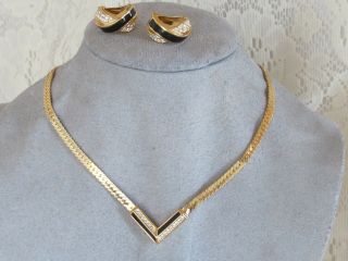 Estate Vintage Christian Dior Choker Necklace & Clip Earrings Set Crystal Enamel 2