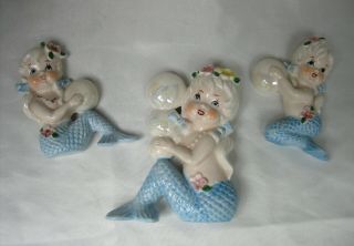 1950s Vintage Tilso Mermaid Ceramic Wall Plaque Set Of (3)