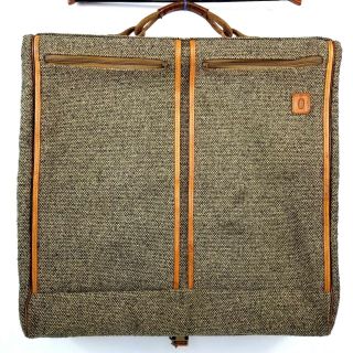 Vtg Hartmann Tweed Bi Fold Garment Bag Belting Leather Trim Carry On Luggage Euc