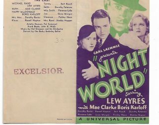 Hollywood Us Movie Herald - Night World - Lew Ayres,  Mae Clarke,  Boris Karloff Rare