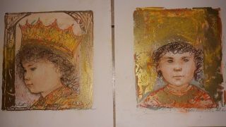 Edna Hibel Stone Lithograph A Set Of Two Hand Signed And Enhanced Rare Vintage