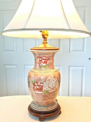 Vintage Oriental Chinese Porcelain Ginger Jar Table Lamp/ Peony Flower /no Shade