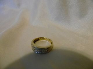 10 Kt Gold Vintage 3 Rows Of Small Diamonds Mens/womens Ring Size 7