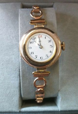Vintage 9 Ct Rose Gold Ladies 15 Jewel Watch Dates 1920s