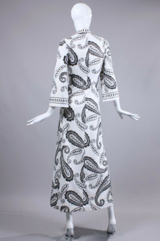 L/XL Vintage 1960s Hal Ferman Paisley Maxi Dress Cocktail White Angel Slv 60s 4