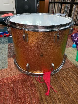 Vintage 1950’s Ludwig 15 X 12 Sparkling Gold Pearl Tom Drum Marching Tom