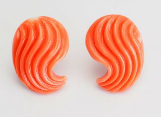 Vintage 14k Yellow Gold And Coral Swirl Post Earrings By Carla