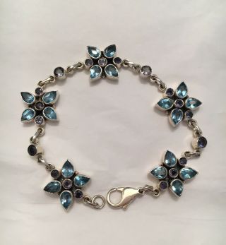 Nicky Butler Ss Blue Topaz & Iolite Bracelet - Flower Design - 7 3/4 In
