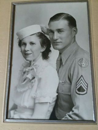 1945 Wedding Photo Galesburg Il Bride & Military Groom Eileen & Eldon Long