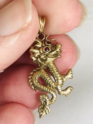 Gold Ruby Chinese Dragon Pendant,  9ct,