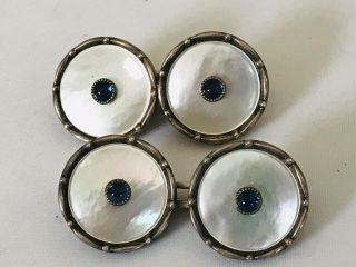 Silver Mother Of Pearl And Sapphire Cufflinks,  Art Deco 830
