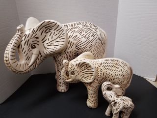 Vintage Trio Elephants Mexican Ceramic Art Figurines Large Medium Small