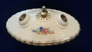 Vintage Porcelier Porcelain 2 - Bulb Ceiling Light Fixture,  Gold Accents
