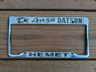 Rare Vtg De Anza Hemet Datsun California Dealership License Plate Frame