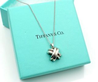 Vintage Tiffany & Co.  Sterling Silver X Knot Pendant W/ 16 " Chain 5440 - 8