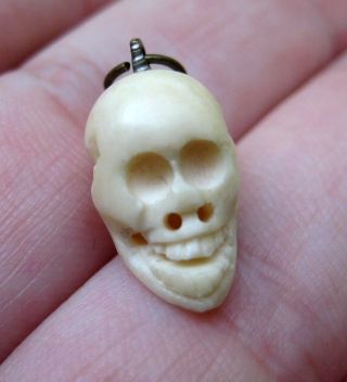 Vintage Antique Carved Human Skull Charm Fob Momento Mori Victorian