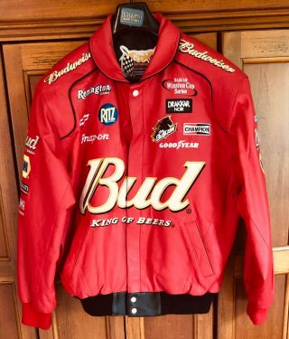 Jeff Hamilton Leather Racing Jacket Budweiser Nascar Dale Earnhardt Vintage Sz L